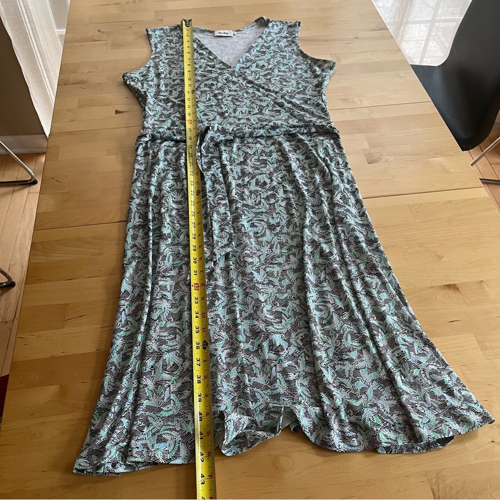 Leota Abstract Bird Leaf Turquoise Patterned Women's Faux Wrap Dress Size L - Picture 8 of 8
